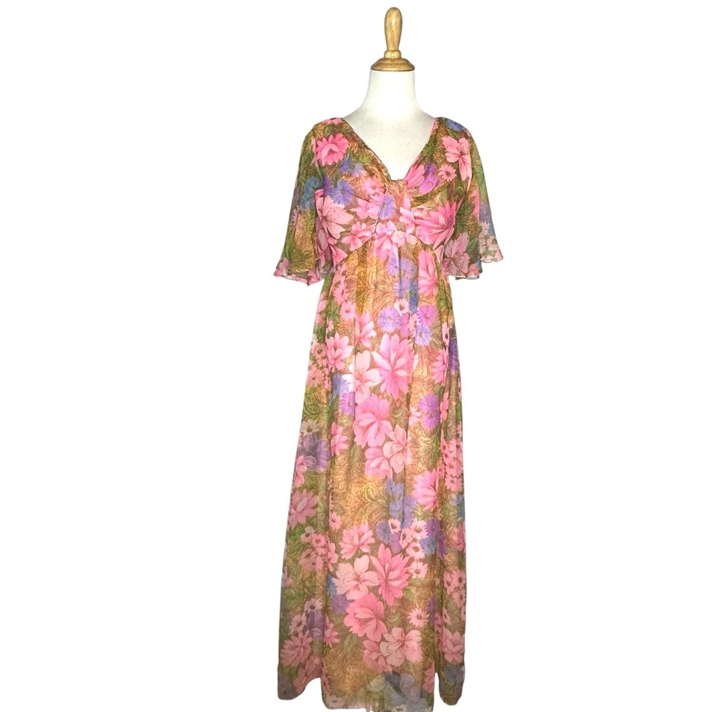 Vintage 60/70’s Hand Sewn Floral Maxi Dress app small - Picture 12 of 13